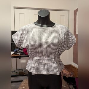 Urban Romantics Blue and‎ white cotton gingham peasant crop top size medium
